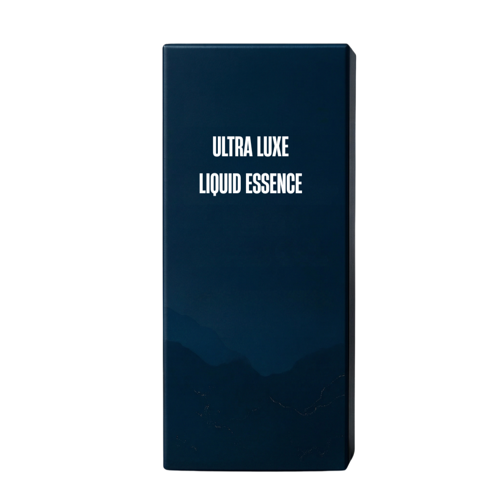 Packaging of Ultra Luxe Liquid Essence, a plant-inspired facial oil for radiant skin.