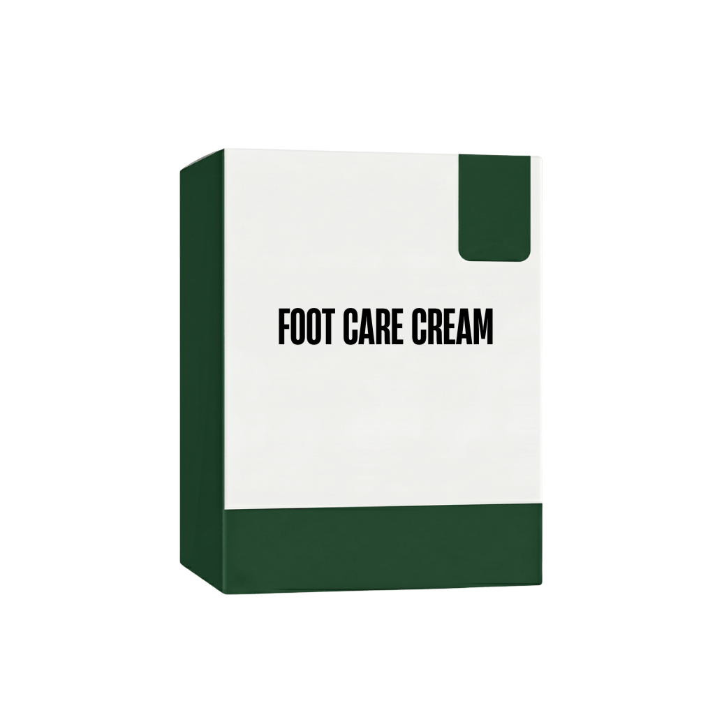 Foot Care Cream packaging showing a sleek design, promoting soft and smooth feet with a gentle skincare formula.