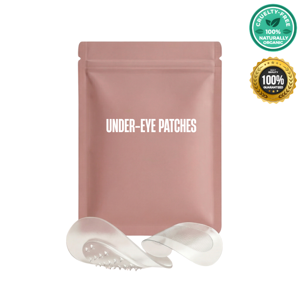 Under-Eye Patches packaging with ultra-thin patches for refreshing and smoothing the under-eye area.