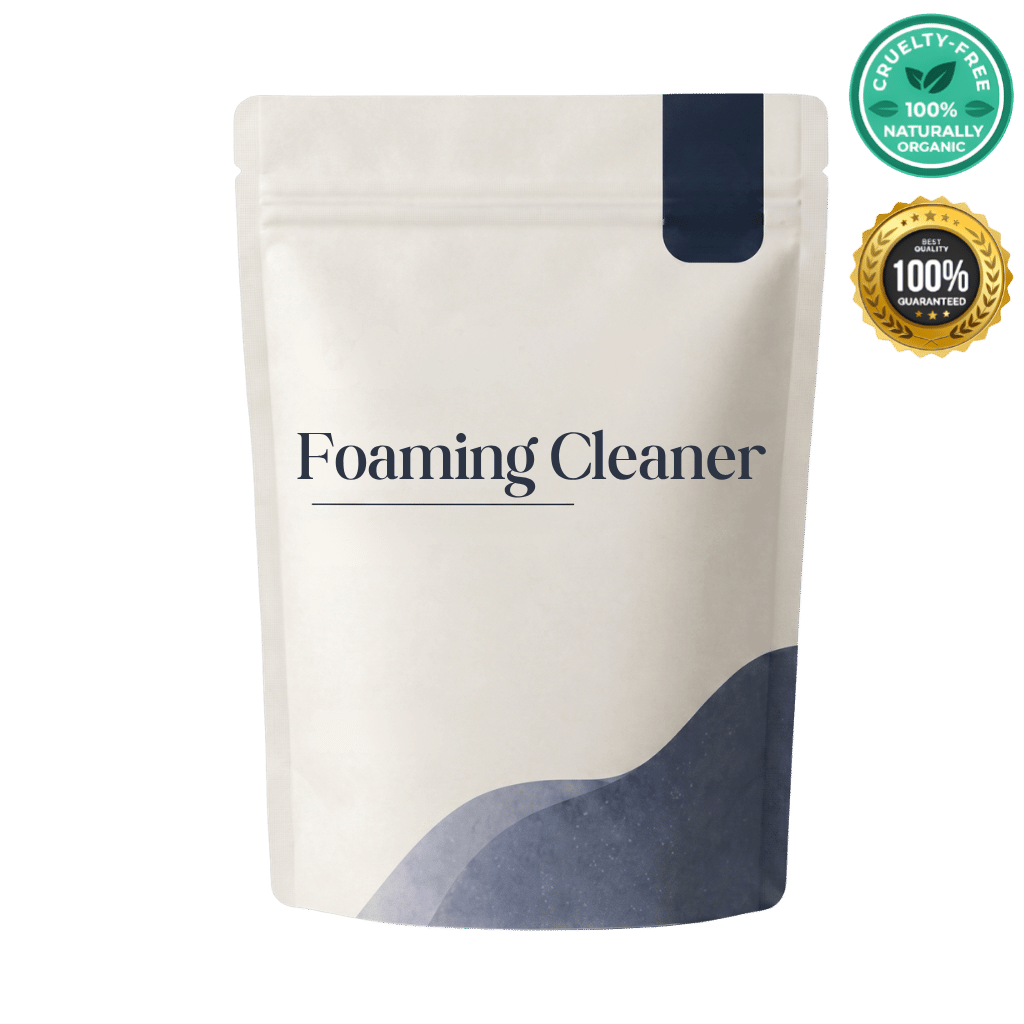 Packaging of Foaming Cleaner in an organic, eco-friendly pouch with a stylish design.