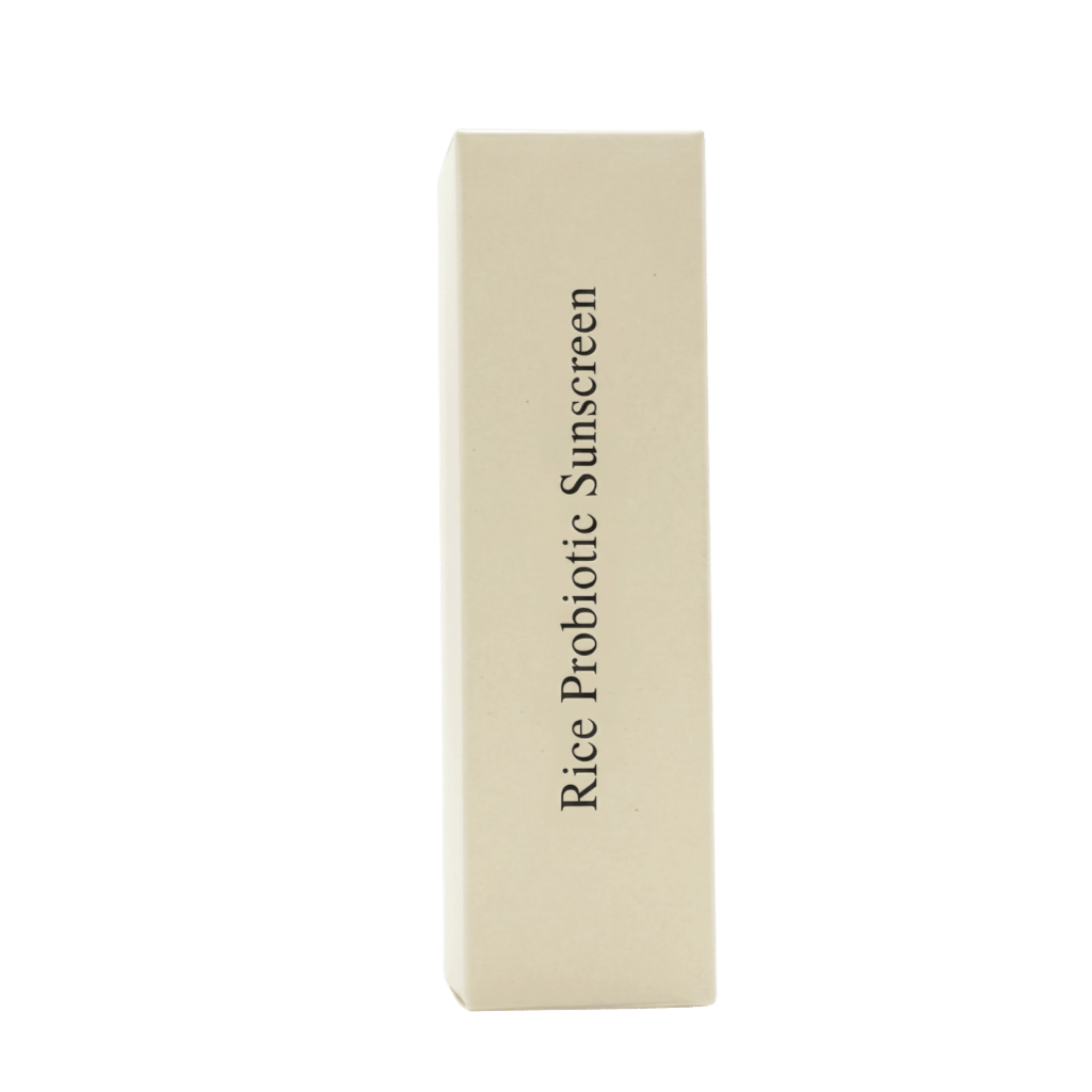 Rice Probiotic Sunscreen packaging viewed from the side, highlighting its lightweight formula and soothing benefits.
