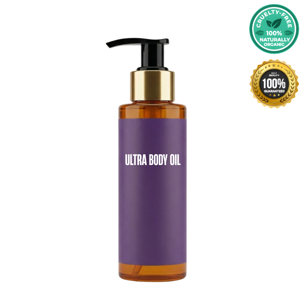 Ultra Body Oil in a stylish pump bottle designed for smooth, radiant skin and daily skincare routines.