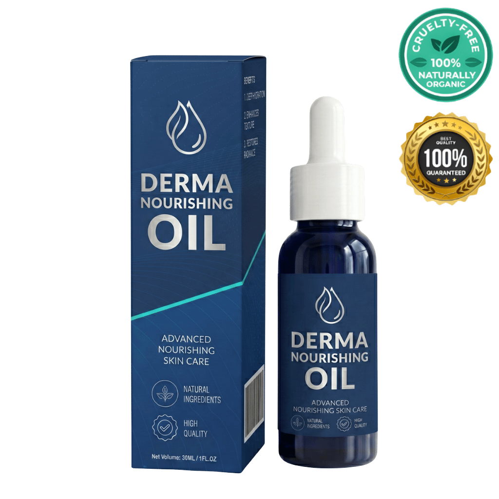 Derma Nourishing Oil bottle and packaging, advanced nourishing skin care with natural ingredients.