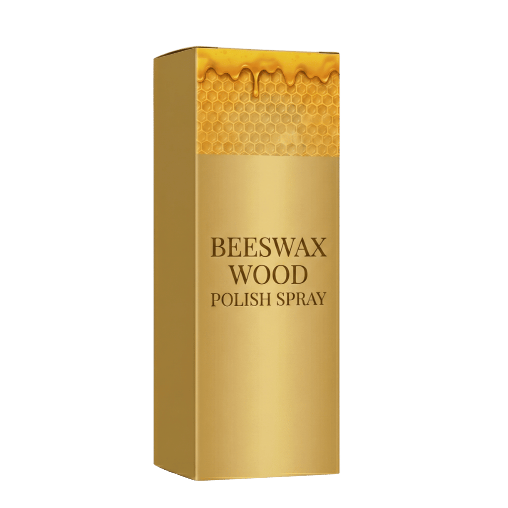 Beeswax Wood Polish Spray packaging designed for restoring shine to wooden furniture.