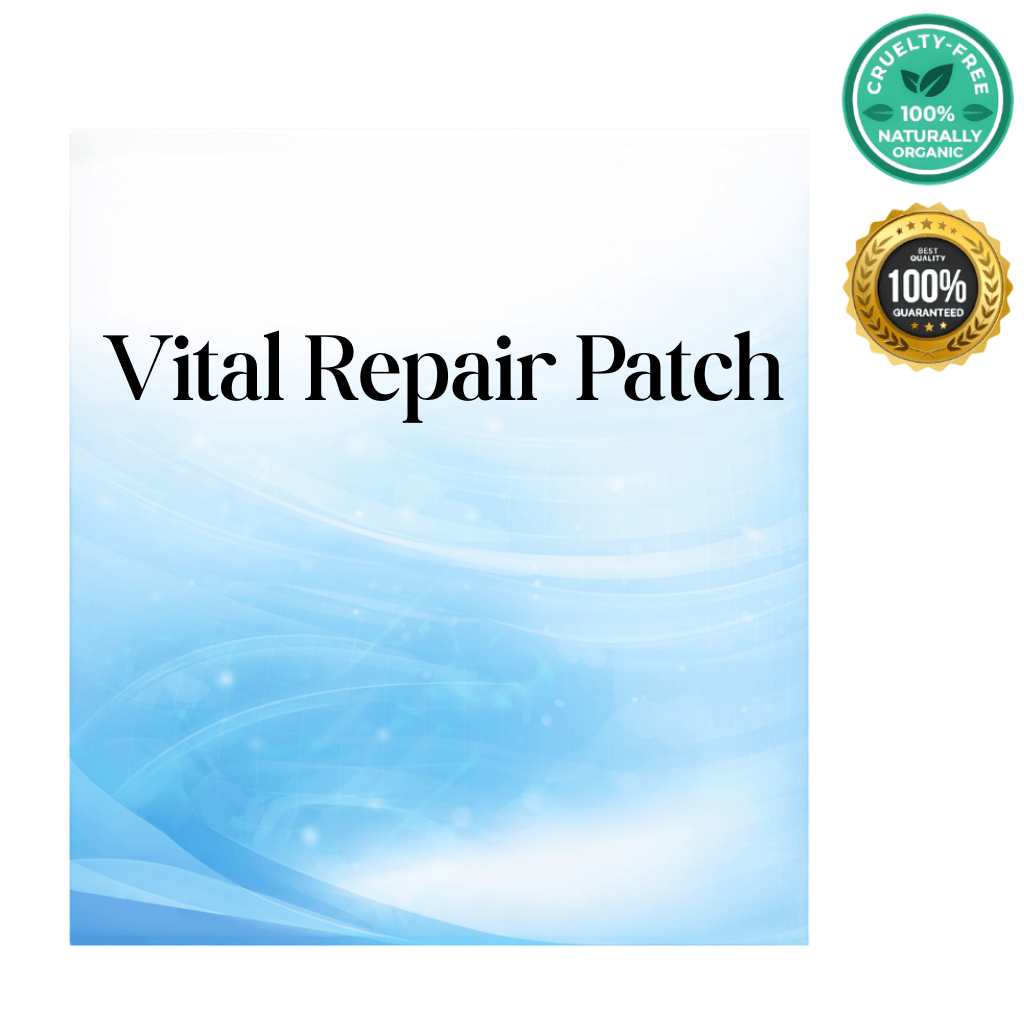 Vital Repair Patch packaging featuring a blue background and cruelty-free organic certifications.