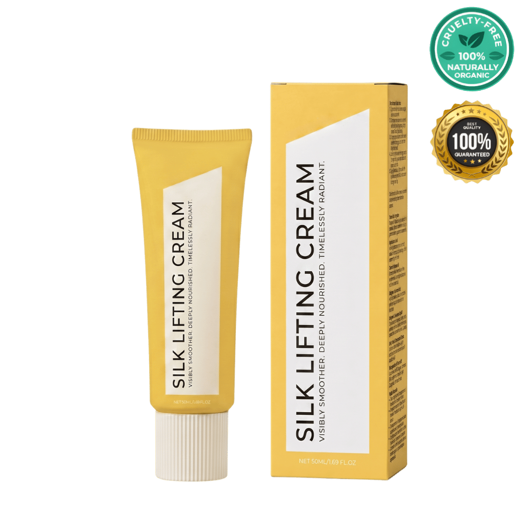 Silk Lifting Cream tube and box packaging, promoting firmer and smoother skin with a silky texture.