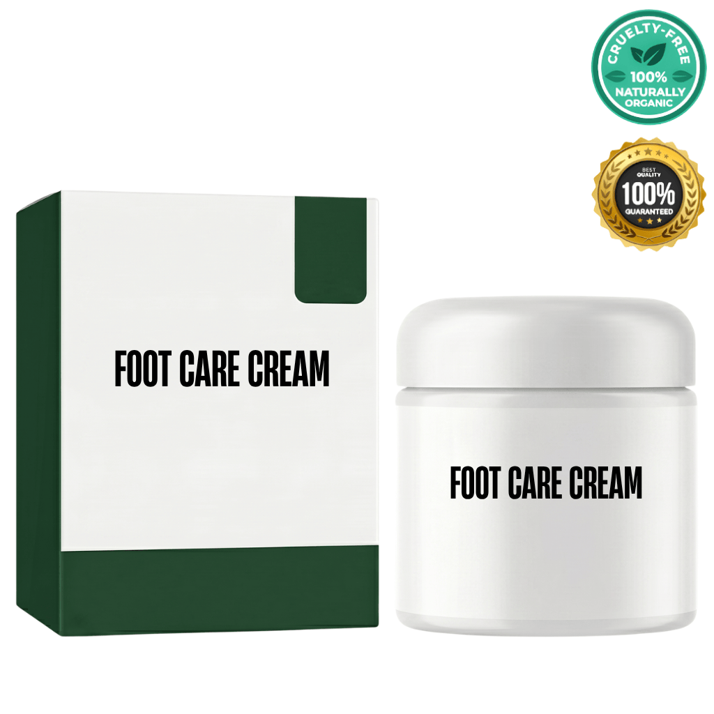 Foot Care Cream jar and box showcasing 100% organic and cruelty-free skincare for smooth, nourished feet.