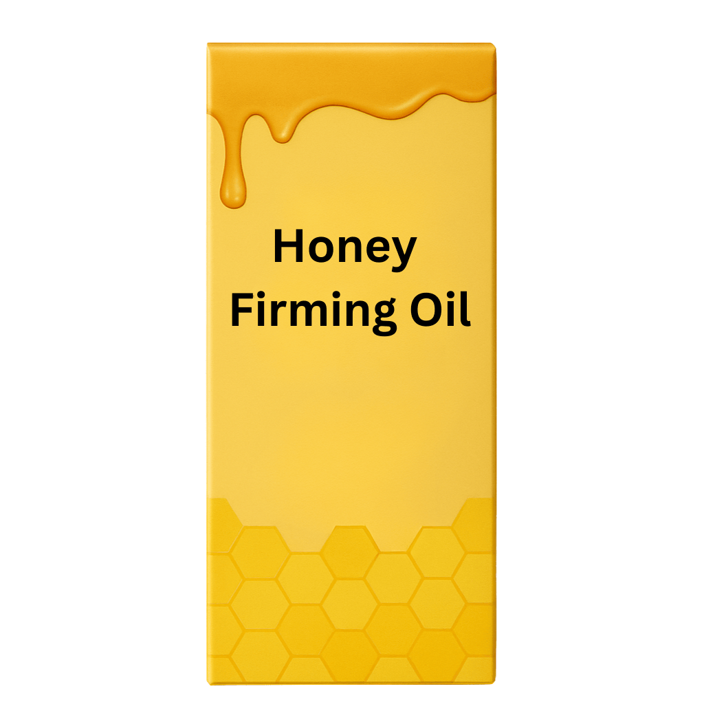 Honey Firming Oil packaging with a honey droplet design, promoting plant-based skincare for smooth skin.
