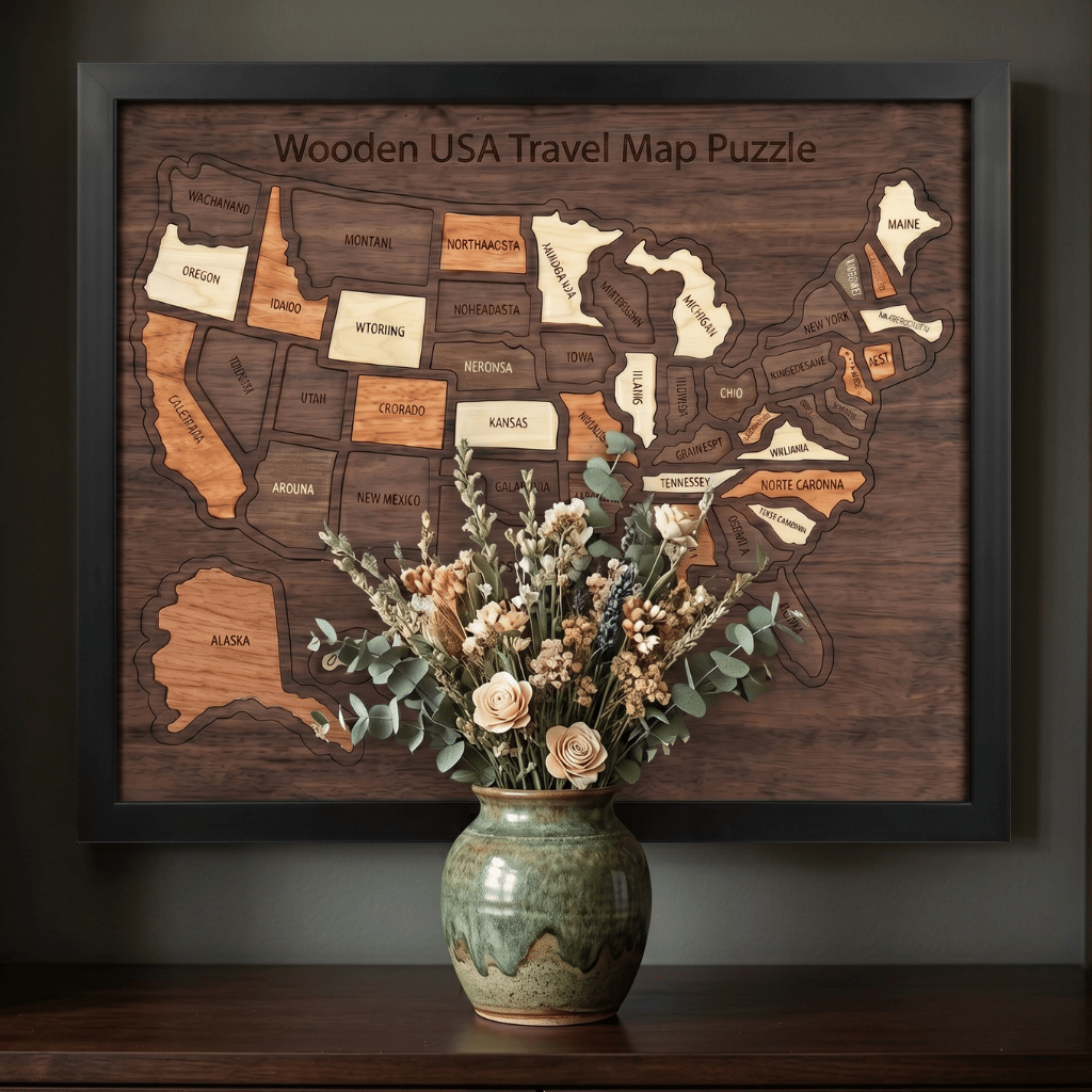 Decorative Wooden USA Travel Map Puzzle