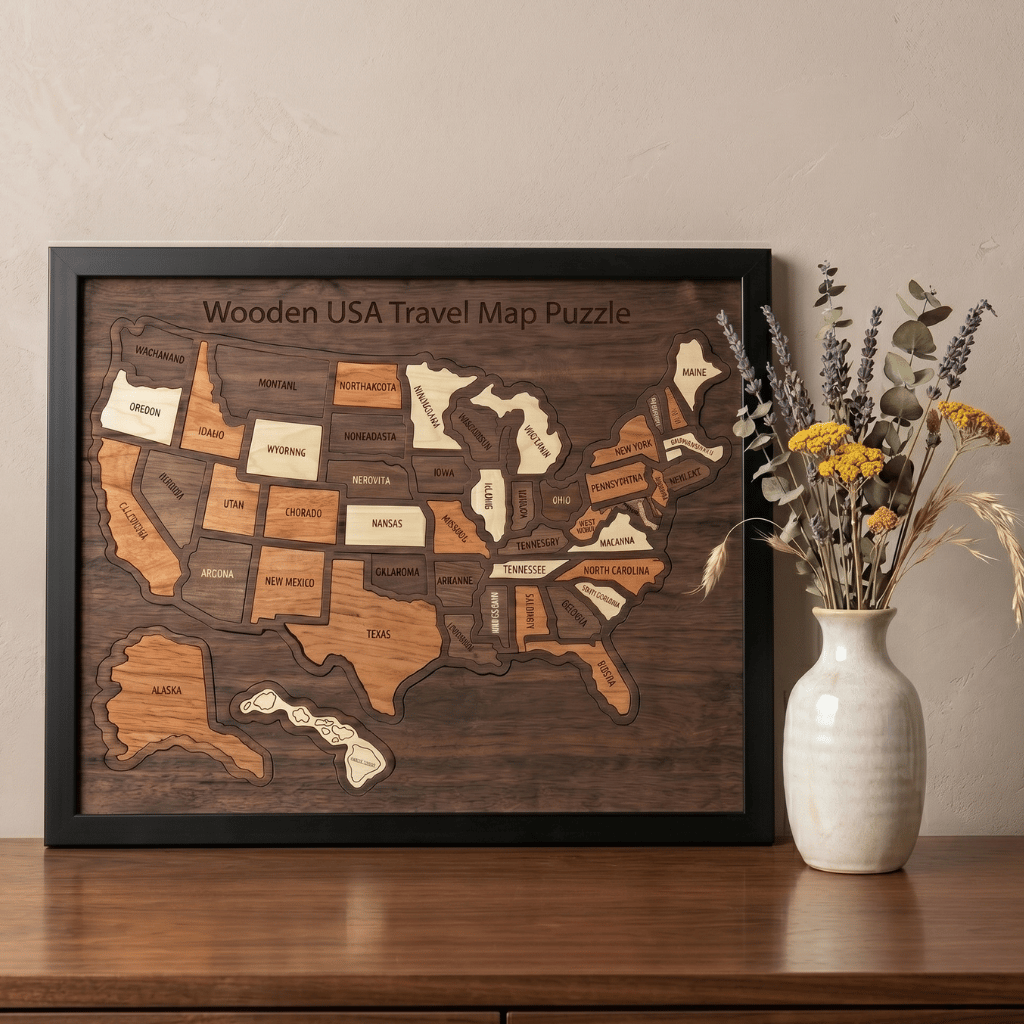 Decorative Wooden USA Travel Map Puzzle