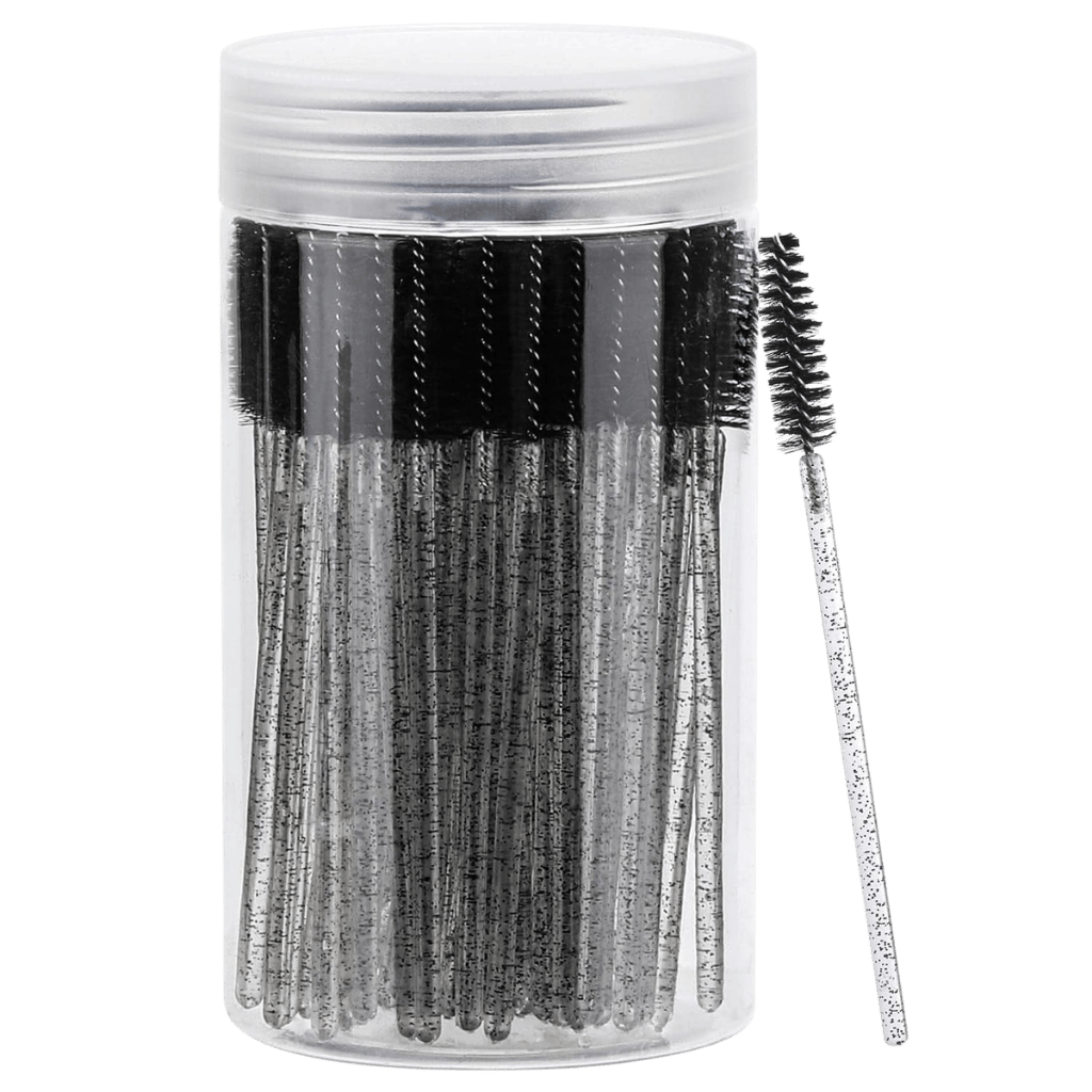 Disposable Mascara Wands - low weight in a clear container, featuring soft-bristle brushes for grooming lashes and brows.