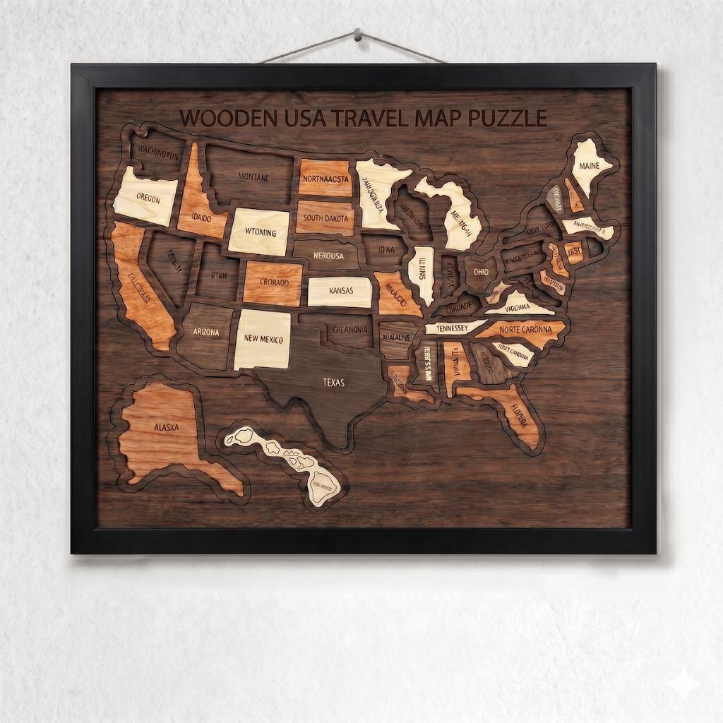 Decorative Wooden USA Travel Map Puzzle