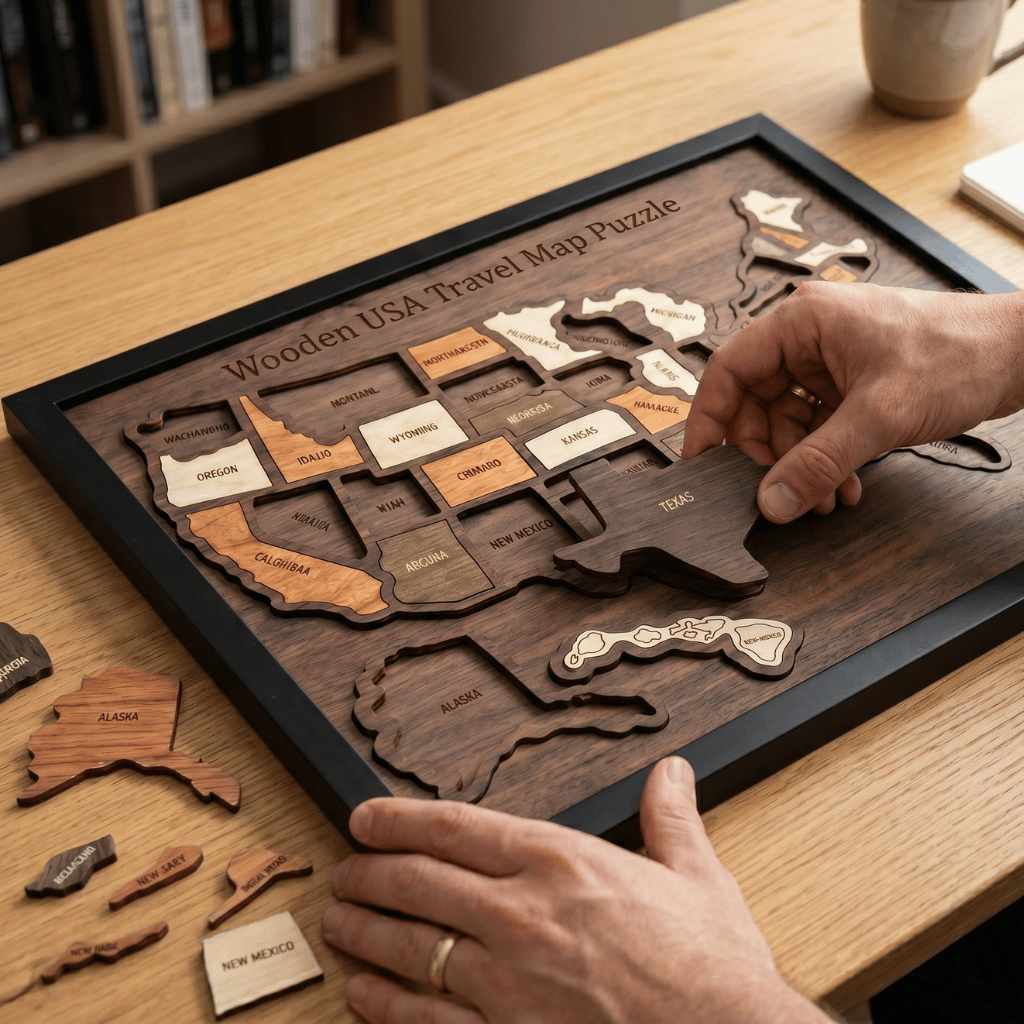Decorative Wooden USA Travel Map Puzzle